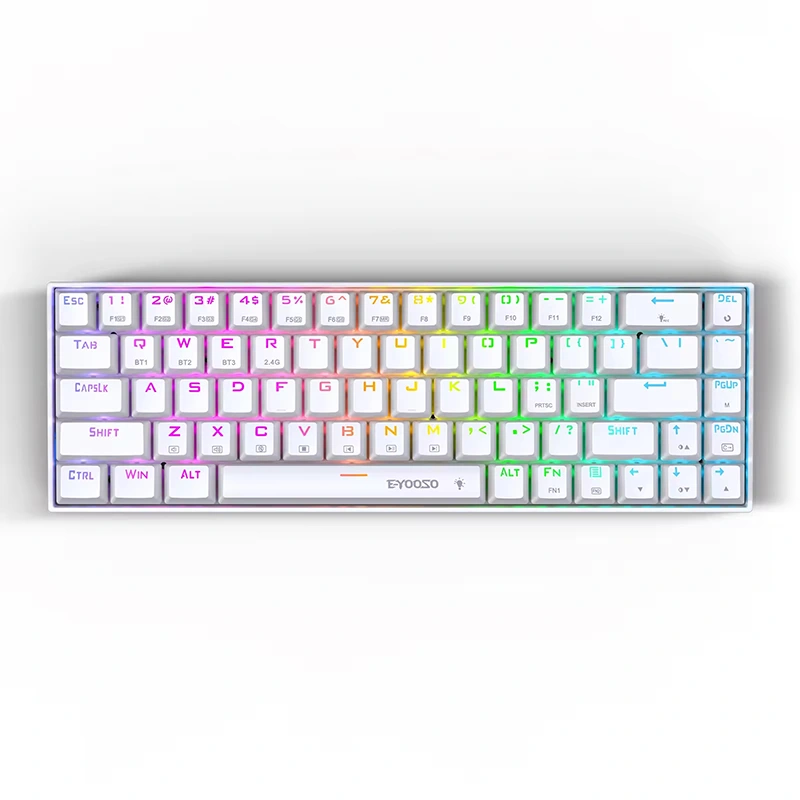 คีย์บอร์ดเกมกลไร้สาย RGB 68 คีย์ BT 2.4GHz