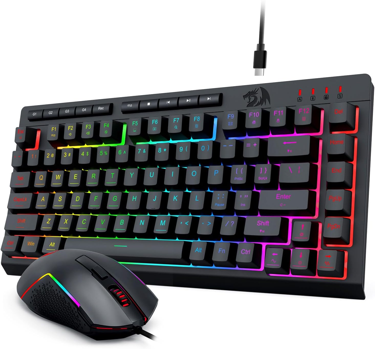 คีย์บอร์ดเล่นเกมและเมาส์แบบมีสายแบ็คไลท์ S155 RGB สีดำ
