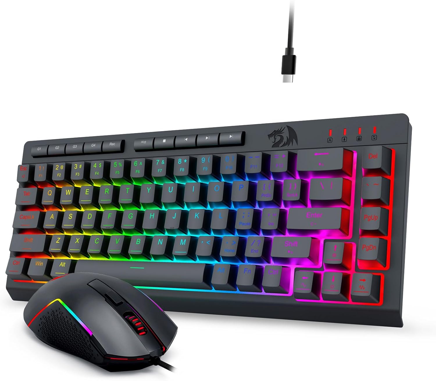 คีย์บอร์ดเล่นเกมและเมาส์แบบมีสายแบ็คไลท์ S157 RGB สีดำ