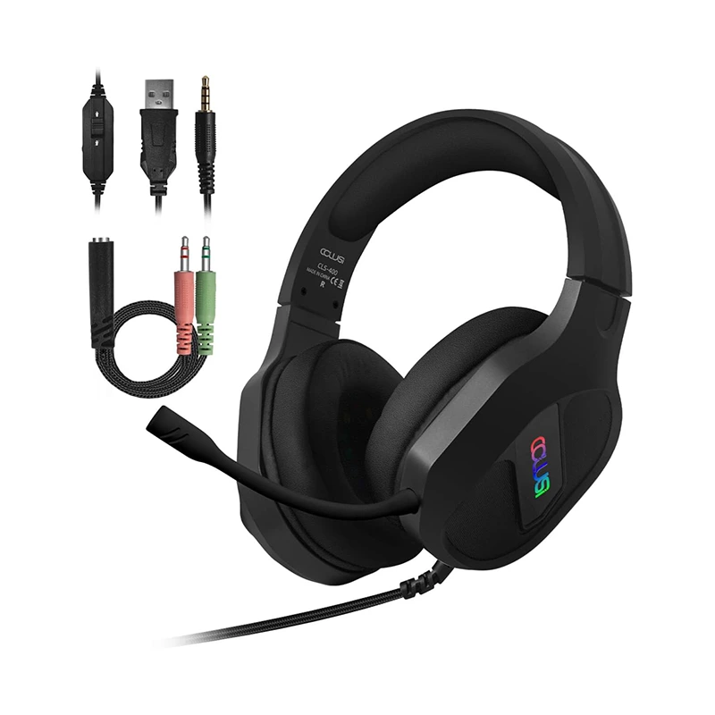ชุดหูฟังสำหรับเล่นเกม 3.5 มม. แบบมีสาย RGB ปรับได้