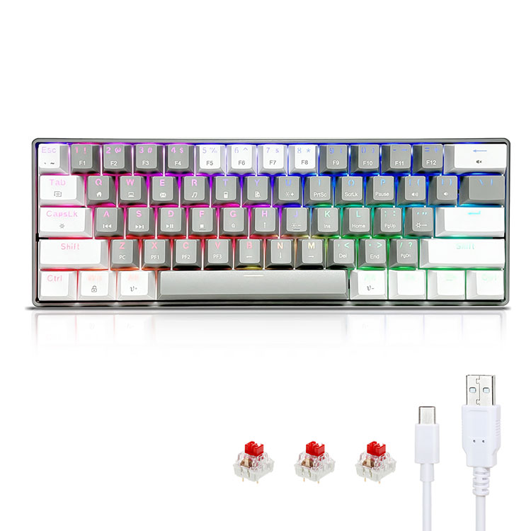 คีย์บอร์ดเล่นเกมแบบกลไก RGB 60% แบบพกพา