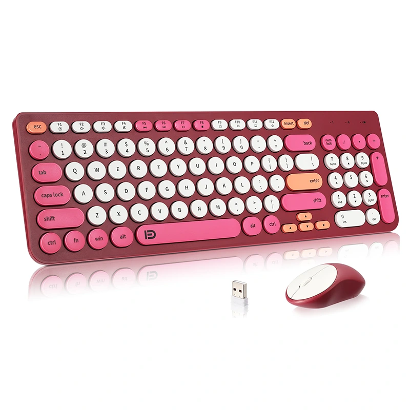 คีย์บอร์ดไร้สายและคอมโบเมาส์พร้อม Keycaps Round